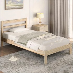 Resim Pinoxi Masif Ahşap Karyola 90 x 190 cm Doğal Ahşap Natural 