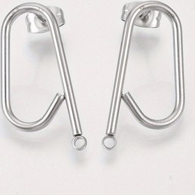 Resim 5 çift 304 Paslanmaz Çelik Küpe Bulguları Kulak Somunları/Küpe Arkaları Paslanmaz Çelik Rengi 24x12x1.5mm, Delik 1.5mm, İğne 0.8mm 