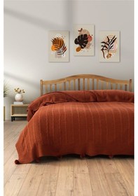 Resim Tek Kişilik Triko Örme Battaniye - Yumuşak Dokulu & Şık Yatak Örtüsü-örgü Battaniye - Kiremit Kıremıt Kiremit 