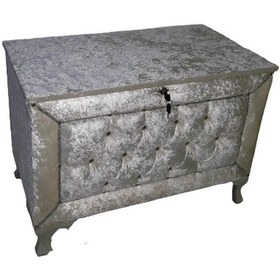 Resim Çeyiz Sandık Kapitone Büyük Tek Model Krem Kadife Kumaş İçi Kırmı (322729965) 