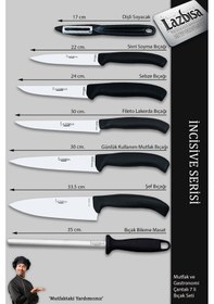 Resim İncisive Serisi Çantalı 7 Li Mutfak Gastronomi Bıçak Seti Mft-690 Siyah 