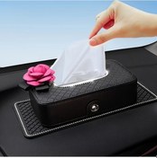 Resim Dashanshop Kristal Detaylı Pu Deri Araç Mendillik Rose Red Çiçek Desenli Şık Koltuk Arkası Organizer 
