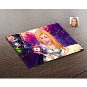 Resim Kişiye Özel Kadın Youtuber Karikatürlü Ahşap Puzzle-2 