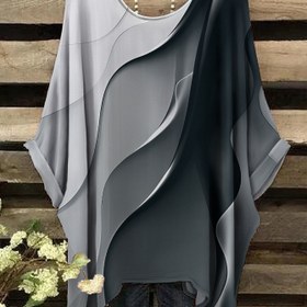 Resim Büyük Beden - Büyük Beden Kadınlar için Rahat Mermer Baskılı T-Shirt - Yumuşak Pembe ve Siyah Yuvarlak Yaka Kısa Kollu Tee, Rahat Yaz Üstü, Aksesuarlar Dahil Değil, Bayanlar T-Shirt'leri 