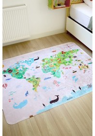 Resim Dünya Haritası Oyun Matı 150x150 cm Bebek Çocuk Halısı Pembe Yenidoğan Yumuşak Aktivite Etkinlik Örtüsü 