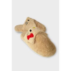 Resim Kışlık Kadın Hellokitty Figürlü Kaydırmaz Taban Ev Ayakkabısı Panduf Kahverengi 