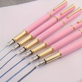 Resim 1 adet Metal Dolma Kalem, Doldurulabilir Mürekkep Sistemi, Akıcı Yazma Kaligrafi Kalemi, Şık Mat Pembe Kaplama, Tıklamalı Kapak Kapatma, Ofis ve Okul Malzemeleri Hediyesi 