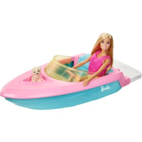 Resim Barbie Bebek ve Teknesi, Oyuncak Köpek ve Aksesuarlar İle Suda Yüzer, 3-7 Yaş Arası İçin GRG30 
