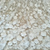 Resim Şık Fildişi 3D Çiçekli Dantel Kumaş, 122cm Genişlik - El Yapımı Düğün Elbisesi ve Gelinlik Malzemesi, Zarif Çiçek Desenleri, Metrekare Başına Satılır 