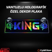 Resim CybillStore KİNG Yazılı Hologramlı Vantuzlu Parlak Siyah Dekor Pleksi Plaka 22 x 7.5 CM 
