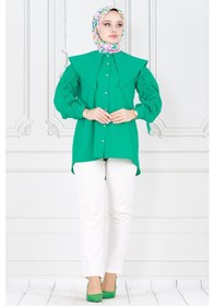 Resim Sevitli Büyük Yaka Kolu Büzgü Detaylı Tunik-benetton Yeşili-3859-benetton Yeşili Yeşil 