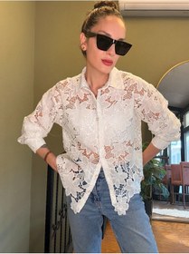 Resim Ali Butik Beyaz Güpürlü Transparan Gömlek 