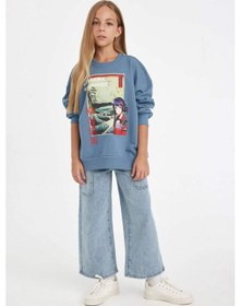 Resim Defacto Kız Çocuk Hatsune Miku Relax Fit Bisiklet Yaka İçi Yumuşak Tüylü Sweatshirt D1120a824auın242 İndigo 