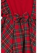 Resim Fiyonk Detaylı Ekoseli Alttan Çıtçıtlı Kız Bebek Elbise Kırmızı 