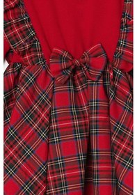 Resim Fiyonk Detaylı Ekoseli Alttan Çıtçıtlı Kız Bebek Elbise Kırmızı 