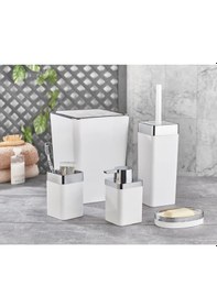 Resim Noble Life Plus 5 Parça Akrilik Metalize Kaplamalı Lüx Banyo Seti Beyaz Beyaz 