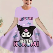 Resim Kızlar için Hello Kitty Kuromi 3D Dijital Baskı Kısa Kollu Elbise - Lavanta Mor Karikatür Karakter Etek ile Fişekler ve Yıldızlar, Düz Kesim Rahat İlkbahar/Yaz Kıyafeti Çocuklar İçin, Oyunlu Dış Mekan Giyimi | Konforlu Kumaş 