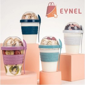 Resim Eynel 1 Adet Take N Go Kaşıklı Hazneli Meyveli Yoğurt Kabı Piknik Iş Atıştırmalık Müsli Granola Süt Bardak 