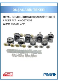 Resim Duşakabin Tekerleği 8'li Cam Kabin Tekeri Rulmanlı Krom Metal Gövdeli Bilyalı Çift Tekerlekli Krom 