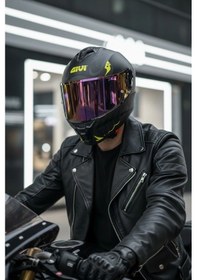 Resim Gıvı 50.x Bones Sarı 1 Renkli 1 Şeffaf Vizörlü Motosiklet Kask İridyum Vizör + Şeffaf 
