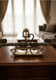 Resim Şık Klasik Oymalı Aynalı Hediyelik Nişan Sunum Tepsisi 