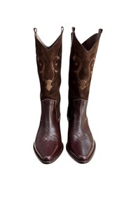 Resim TUFAN SHOES Kahve Hakiki Deri ve Süet İşleme Detaylı Western Çizme 