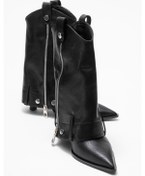 Resim Luvi Shoes Lola Siyah Fermuarlı Sivri Burunlu Kadın Topuklu Bot Siyah 