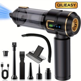 Resim QILIEASY: LED Ekran Gösterge Kablosuz Araba Elektrikli Süpürge, 18000Pa Yüksek Güçlü Mini Elektrikli Süpürge, Şarj Edilebilir El Tipi Kablosuz Elektrikli Süpürge, Evcil Hayvan Tüyü, Ev, Ofis, Mutfak Araba Elektrikli Süpürge, Elektrikli Süpürge Şarj Edilebilir Güçlü, Araba Elektrikli Süpürge Yüksek Güçlü Güçlü Emiş, Elektrikli Süpürge Toz Torbaları, Çok Fonksiyonlu Elektrikli Süpürge, Evcil Hayvan Tüyü Temizleme, Yüksek Güçlü Motor, Şarj Edilebilir Pil 