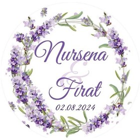 Resim Sulu Boya Lavanta Çiçeği Modeli Düğün, Hediyelik Etiketi 3cm - 130 Adet Folyo Sticker Renkli 