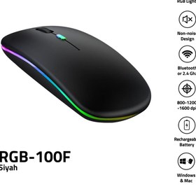 Resim Classone RGB-100F Rgb Işıklı, Efektli, Silent-Sessiz,rf Kablosuz, Bluetooth Mouse - Siyah 