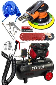 Resim WORKMASTER 1,5 Hp Süper Sessiz Bakır Sargılı 50 Litre Hava Kompresörü ve Havalı Orbital Zımpara Makinesi 