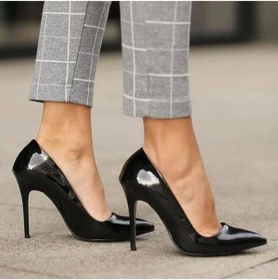 Resim HAVVA SHOES Kadın Siyah Rugan Ince Topuklu Stiletto 