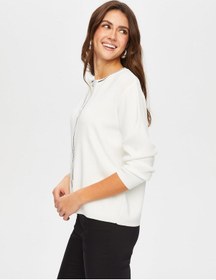 Resim Zigzag Desenli Yuvarlak Yaka Triko Hırka 002 Us25trh00273 Ekru 