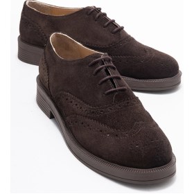 Resim Avra Kahverengi Süet Hakiki Deri Kadın Oxford Ayakkabı Kahverengi 
