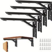 Resim 2 Adet Ağır Hizmet Tipi Paslanmaz Çelik Katlanır Braketler - Yer Tasarruflu, Yaylı Üçgen Raf Destekleri DIY Yüzen Raflar İçin 