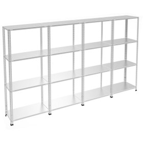 Resim RafBurada 4 Katlı 4'lü Galvaniz Çelik Raf - Depo, Arşiv, Kiler, Dosya, Market Rafı 43x93 Cm-200 Cm-0.70 Mm 