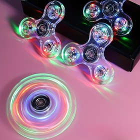 Resim LED Luminous Fidget Spinner - Şeffaf Stres Giderici Gyroscope Oyuncak, Çok Renkli Dönen Halkalar, Dayanıklı Elde Taşınabilir Rahat Gadget Çocuklar ve Yetişkinler için, Rahatlaşma ve Odaklanma için Taşınabilir Hediye, Canlı Renkli Halkalar, Kolay Tutuşlu Kolu 