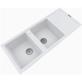 Resim Polex Cristalüx Granit Evye P-X116 Beyaz 2 Hazneli Tezgah Altı Ve Tezgah Üstü Mutfak Evyesi 116.5x50.8 CM 