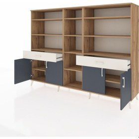 Resim Hyperion Dolap 12 Raflı 2 Çekmeceli 4 Kapaklı 220x44x163 Çam-antr Çam-antrasit/aytaşı 