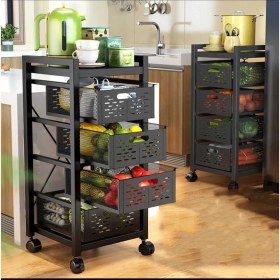 Resim Trendesk 5 Katlı Lux Metal Siyah Çekmeceli Patates Soğan Sebze Meyve Sepeti Sebzelik 1006-CN 