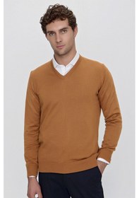 Resim Morven Basic Dinamik Fit Rahat Kesim V Yaka Triko Kazak 99kc017004408 Camel 