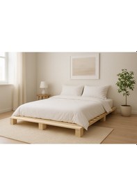 Resim Masif Doğal Ahşap Platform Karyola Natural Renk 140x200 