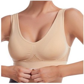 Resim Ten Hİçbir Çelik Halka İçi Boş Örgü Havalandırma Deliği Spor Sütyeni Darbeye Dayanıklı Yoga Koşu Büyük Boy İç Çamaşırı Kadın Spor Sütyeni Ten Rengi 