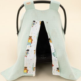 Resim Puset Örtüsü - Çift Taraflı - Su Yeşili Muslin - Süper Kahramanlar 