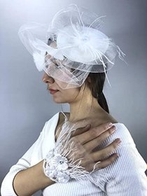 Resim Beyaz Vualet Ve Beyaz Tüylü Bileklik Nikah Takımı 