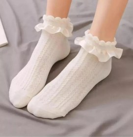 Resim Ember 22 Loafer Ayakkabılar İçin Fırfırlı Dantel Okul Çorapları 256094067 Bej 