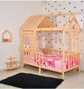 Resim MiniWood Montessori Çocuk Yatak Pencereli Doğalçam 90x190 Karyola 