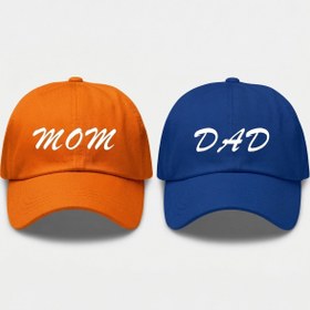 Resim l'eivor Mom & Dad baskılı Çift 2' li çıt çıtlı şapka 
