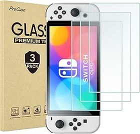 Resim ProCase [Switch OLED 2021 için 3 adet koruyucu folyo, 7 inç ekran koruyucu folyo, ekran koruyucu, çizilmeye karşı sertleştirilmiş cam, ultra ince ve ultra HD ekran koruyucu, Nintendo Switch OLED için 