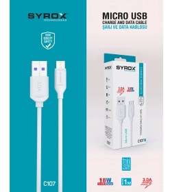 Resim Syrox C107 Micro Usb Girişli 18w 3.0a Hızlı Şarj Ve Data Kablosu 